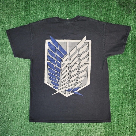 RARE Vintage Attack On Titan Black T-Shirt Y2K Blue Anvil Tag Size Large - Picture 2 of 7